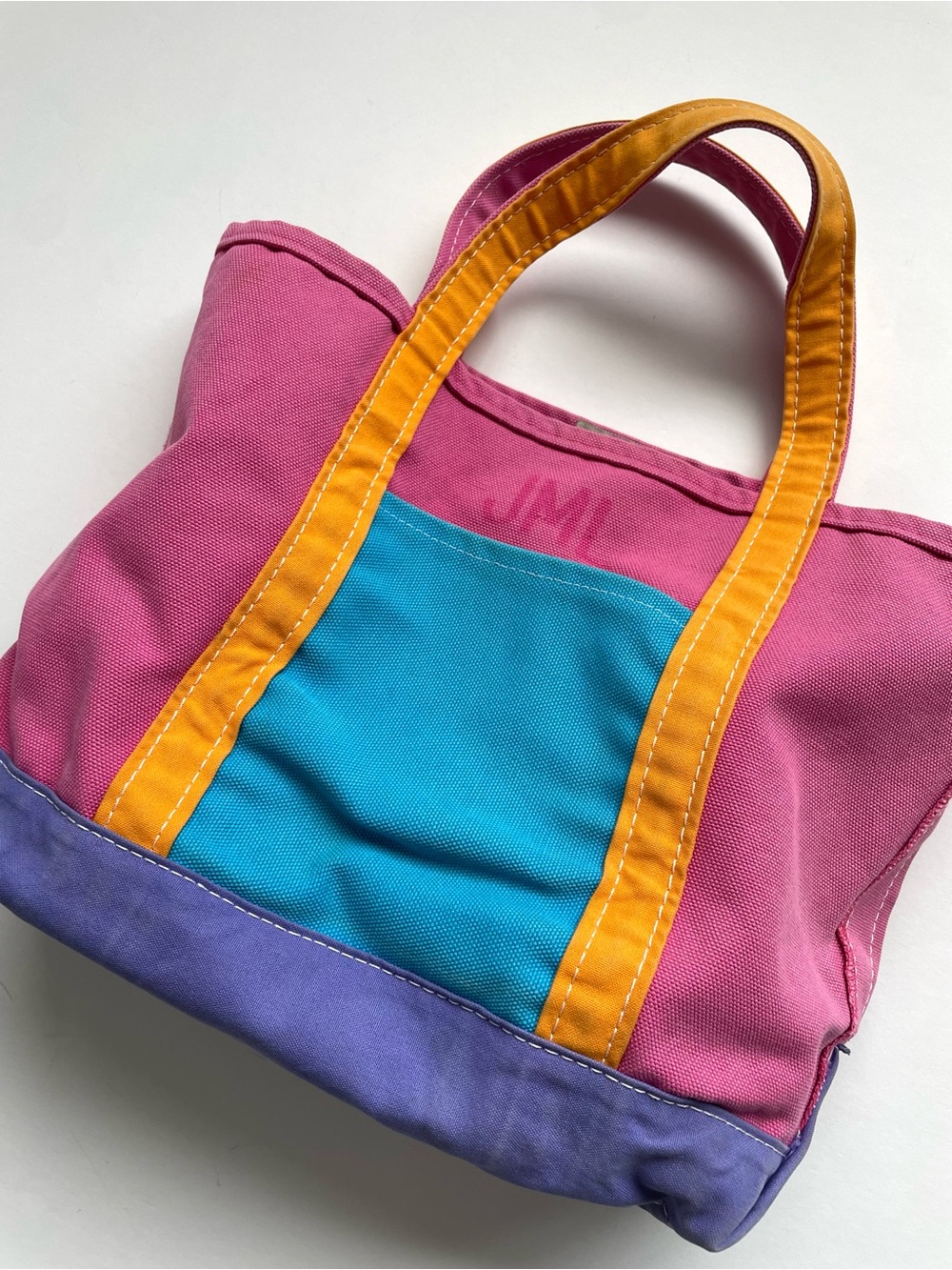 Vintage 90s Y2K L.L. Bean Medium Boat & Tote, Colorblock Pink Purple Orange Teal - Picture 2 of 10